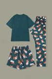 Pijamas familiares de manga corta estampados de perro verde oscuro a juego