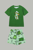 Pijamas familiares de manga corta con estampado de rana verde a juego