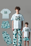 Pijamas familiares de manga corta estampados en azul claro a juego