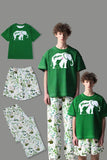 Pijamas familiares de manga corta estampados en verde oscuro a juego
