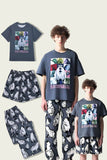 Pijamas familiares de manga corta con estampado animal gris oscuro