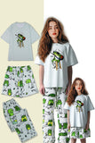 Pijamas familiares de manga corta con estampado de animales lindos de color verde claro