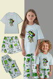 Pijamas familiares de manga corta con estampado de animales lindos de color verde claro