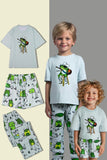 Pijamas familiares de manga corta con estampado de animales lindos de color verde claro