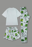 Pijamas familiares de manga corta con estampado de animales lindos de color verde claro