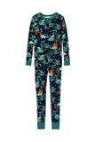 Pijamas de Navidad familiares de manga larga estampados en azul marino y verde