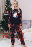 Pijamas de Halloween familiares de manga larga estampados en azul marino