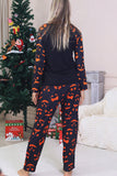 Pijamas de Halloween familiares de manga larga estampados en azul marino