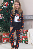 Pijamas de Halloween familiares de manga larga estampados en azul marino