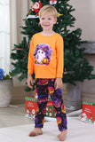 Pijamas de Halloween de manga larga de manga larga estampados en naranja