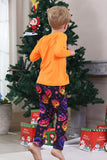 Pijamas de Halloween de manga larga de manga larga estampados en naranja