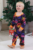 Pijamas de Halloween de manga larga de manga larga estampados en naranja