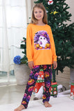 Pijamas de Halloween de manga larga de manga larga estampados en naranja