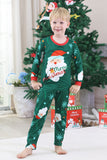 Pijamas de Navidad Familiares de Manga Larga con Estampado de Santa Verde Oscuro