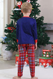 Pijamas familiares a juego de cuadros navideños con estampado azul real