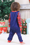 Pijamas familiares a juego de cuadros navideños con estampado azul real