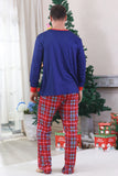 Pijamas familiares a juego de cuadros navideños con estampado azul real