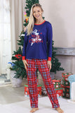 Pijamas familiares a juego de cuadros navideños con estampado azul real