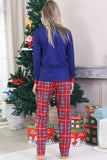 Pijamas familiares a juego de cuadros navideños con estampado azul real