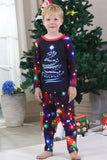 Conjuntos de pijamas de Navidad a juego con estampado de árbol de luces navales