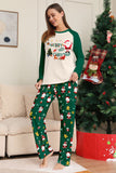 Conjuntos de pijamas a juego con estampado navideño verde oscuro para la familia de Santa