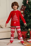 Pijamas de Navidad a juego de manga larga con árbol estampado rojo