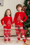 Pijamas de Navidad a juego de manga larga con árbol estampado rojo