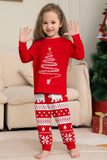 Pijamas de Navidad a juego de manga larga con árbol estampado rojo