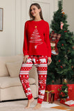Pijamas de Navidad a juego de manga larga con árbol estampado rojo