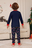 Conjunto de pijamas a juego con estampado de feliz Navidad en azul marino