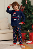 Conjunto de pijamas a juego con estampado de feliz Navidad en azul marino