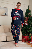Conjunto de pijamas a juego con estampado de feliz Navidad en azul marino