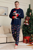 Conjunto de pijamas a juego con estampado de feliz Navidad en azul marino