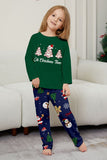 Pijamas de Navidad a juego de manga larga con estampado de árbol verde azul
