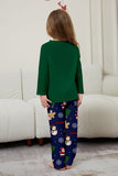 Pijamas de Navidad a juego de manga larga con estampado de árbol verde azul