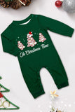 Pijamas de Navidad a juego de manga larga con estampado de árbol verde azul