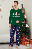 Pijamas de Navidad a juego de manga larga con estampado de árbol verde azul