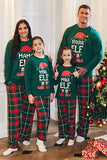 Conjunto de pijamas a juego de cuadros navideños de cuello redondo verde oscuro