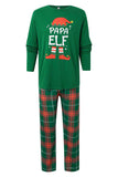 Conjunto de pijamas a juego de cuadros navideños de cuello redondo verde oscuro
