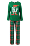 Conjunto de pijamas a juego de cuadros navideños de cuello redondo verde oscuro