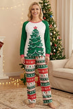 Juegos de pijama familiar de dos piezas con estampado de árbol de Navidad verde y cuello redondo