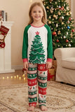 Juegos de pijama familiar de dos piezas con estampado de árbol de Navidad verde y cuello redondo