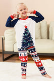 Juegos de pijama familiar de dos piezas con estampado de árbol de Navidad verde y cuello redondo