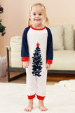 Juegos de pijama familiar de dos piezas con estampado de árbol de Navidad verde y cuello redondo