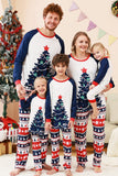 Juegos de pijama familiar de dos piezas con estampado de árbol de Navidad verde y cuello redondo