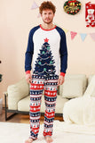 Juegos de pijama familiar de dos piezas con estampado de árbol de Navidad verde y cuello redondo