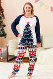 Juegos de pijama familiar de dos piezas con estampado de árbol de Navidad verde y cuello redondo