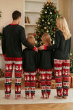 Conjunto de pijama familiar de cuello redondo con patrón de muñeco de nieve negro rojo Fair Isle