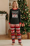 Conjunto de pijama familiar de cuello redondo con patrón de muñeco de nieve negro rojo Fair Isle