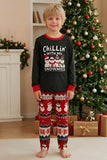 Conjunto de pijama familiar de cuello redondo con patrón de muñeco de nieve negro rojo Fair Isle